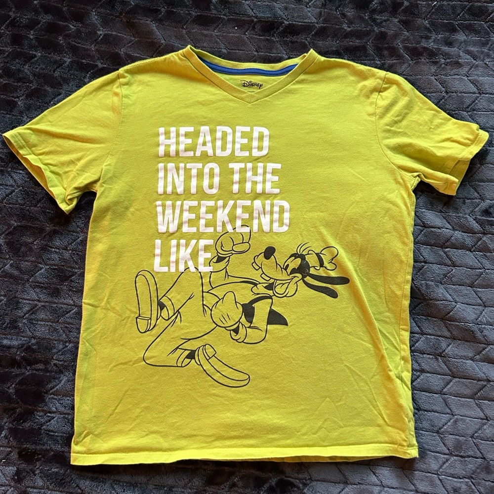 Disney Goofy Graphic T Shirt Boys XL 12 Yellow Headed Into The Weekend Like Tee